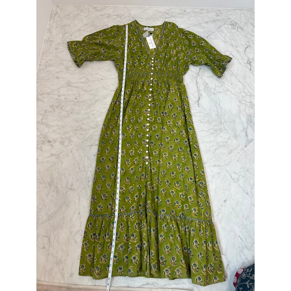 Fox & Mermaid Block Print Boho Maxi Dress Green Cottagecore XL - Picture 6 of 9